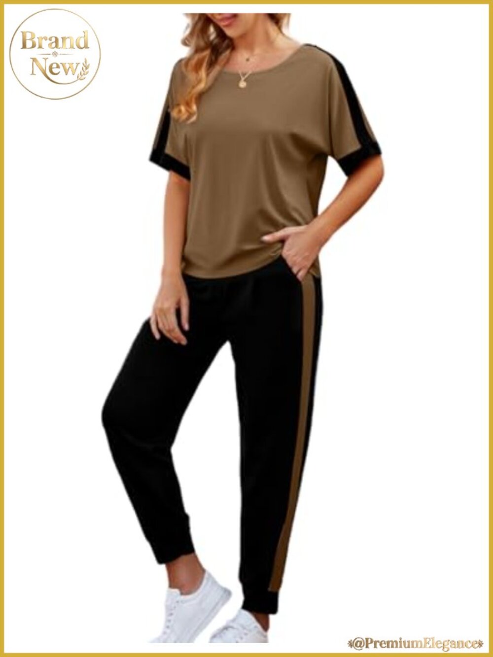 Women's 2-Piece Lounge Set Short Sleeve Top Long Jogger Pants Pockets